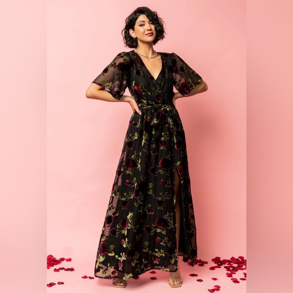Baltic Born Parisian Velvet Maxi Dress Black Rose Floral XXL New with Tags